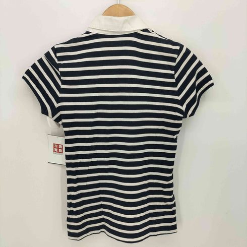 バーバリーブルーレーベル BURBERRY BLUE LABEL ワンポイント刺繍 レースアップ ボーダー S/S ポロシャツ Y2K レディース EUR:38