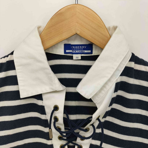 バーバリーブルーレーベル BURBERRY BLUE LABEL ワンポイント刺繍 レースアップ ボーダー S/S ポロシャツ Y2K レディース EUR:38