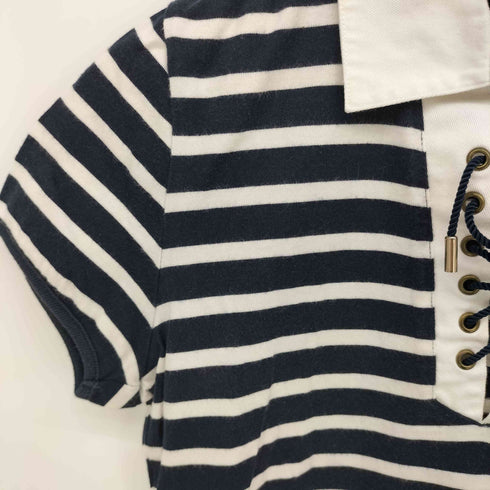 バーバリーブルーレーベル BURBERRY BLUE LABEL ワンポイント刺繍 レースアップ ボーダー S/S ポロシャツ Y2K レディース EUR:38