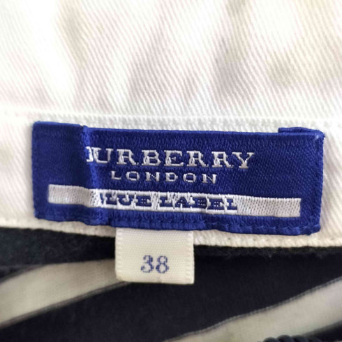 バーバリーブルーレーベル BURBERRY BLUE LABEL ワンポイント刺繍 レースアップ ボーダー S/S ポロシャツ Y2K レディース EUR:38