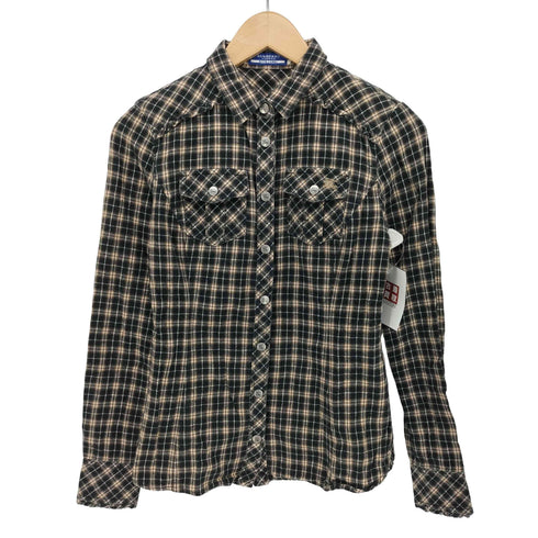バーバリーブルーレーベル BURBERRY BLUE LABEL ワンポイント刺繍 フリル スナップボタン チェック L/S ウエスタン シャツ レディース FR:36