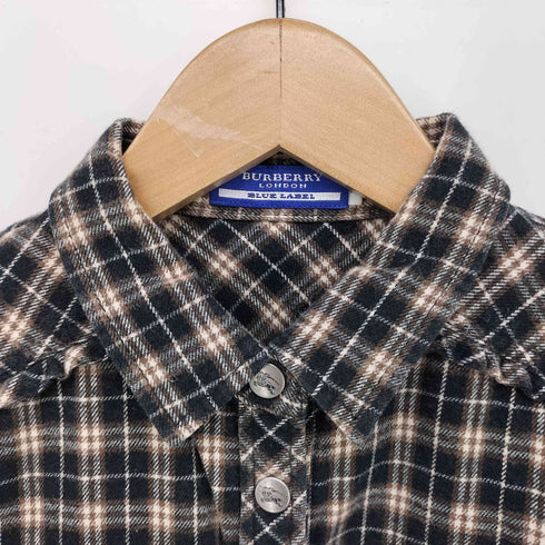 バーバリーブルーレーベル BURBERRY BLUE LABEL ワンポイント刺繍 フリル スナップボタン チェック L/S ウエスタン シャツ レディース FR:36