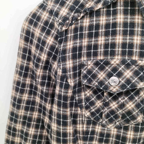 バーバリーブルーレーベル BURBERRY BLUE LABEL ワンポイント刺繍 フリル スナップボタン チェック L/S ウエスタン シャツ レディース FR:36