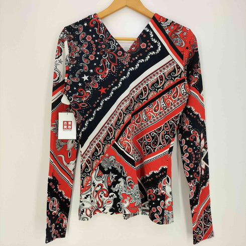 ジャストカヴァリ Just Cavalli ペイズリー柄 深Vネック ジャージートップ レディース 44