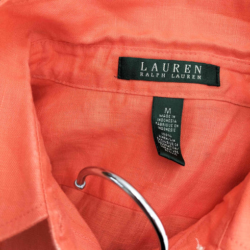 ローレンラルフローレン LAUREN RALPH LAUREN フロントダブルポケット ロゴ刺繍 2way ロールアップ リネン シャツ ブラウス レディース import:M