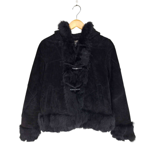 グリーンレーベルリラクシング GREEN LABEL RELAXING pig leather&rabbit fur ピッグレザー&ラビットファー ファー切替ダッフルコート Y2K レディース 38
