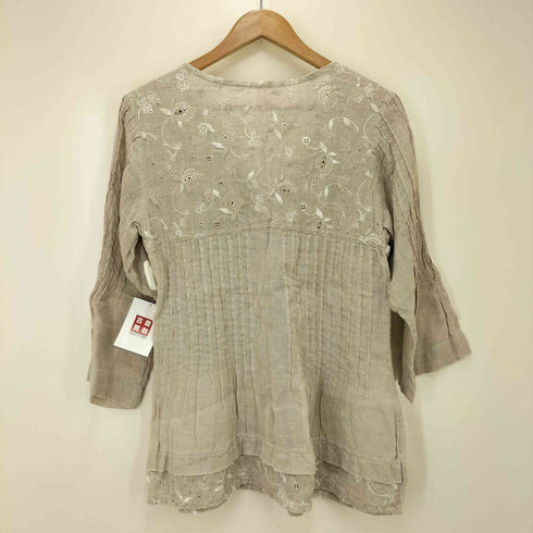 Lully x Cositamo イタリア製 フラワー刺繍デザイン リネン ピンタックブラウス レディース import:L