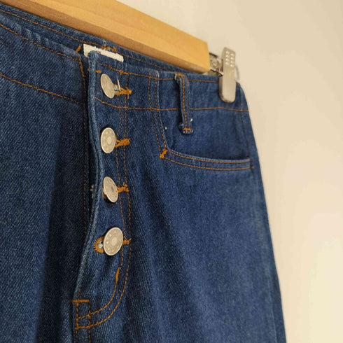 ボタンフライ 花柄刺繍 フレアデニムパンツ レディース JPN:S