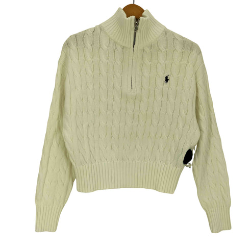 ポロバイラルフローレン Polo by RALPH LAUREN ポニー刺繍 ケーブル編み ショート丈 ハーフジップニット レディース import:XS