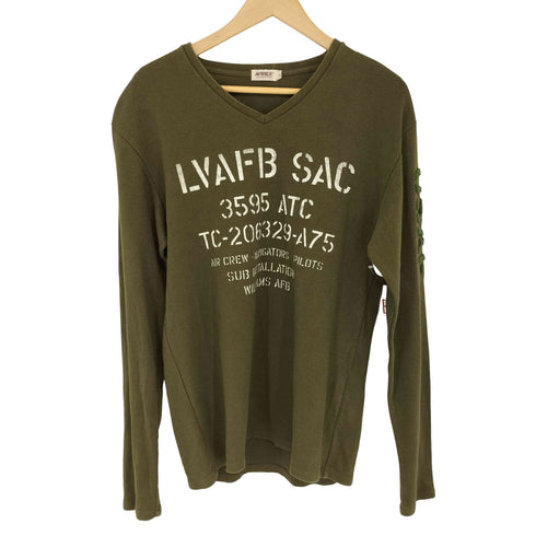 アヴィレックス AVIREX 両面プリント ワッフル L/S ミリタリー カットソー メンズ JPN:XL
