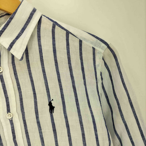 ポロラルフローレン POLO RALPH LAUREN RELAXED FIT リネン100% ポニー刺繍 ストライプシャツ レディース import:XS
