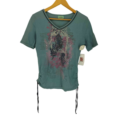 To The Angel ラインストーン サイドレース グラフィックプリントVネックTシャツ Y2K レディース JPN:M