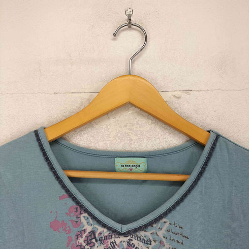 To The Angel ラインストーン サイドレース グラフィックプリントVネックTシャツ Y2K レディース JPN:M