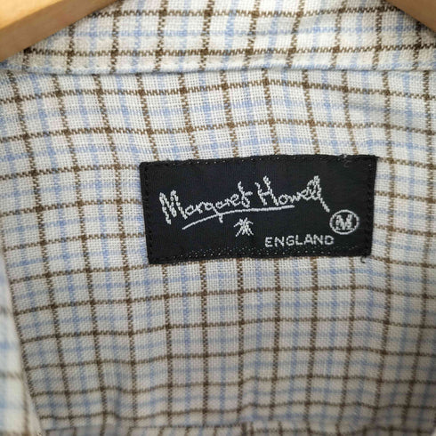 マーガレットハウエル MARGARET HOWELL 00s 旧タグ 三点留め チェック プルオーバー S/S シャツ メンズ import:M