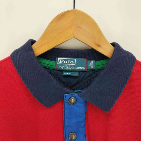 ポロバイラルフローレン Polo by RALPH LAUREN CUSTOM FIT ビッグポニー刺繍 星条旗 ナンバリング 67 前立て 切替 比翼 ロケットTALONジップ スナップボタン 半袖 ラガーシャツ メンズ import:XL