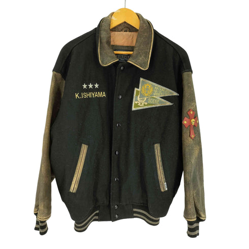 90s SCENE社製 SCOVILLボタン 刺繍ロゴワッペン レザー切替 スタジャン バーシティジャケット メンズ import:L