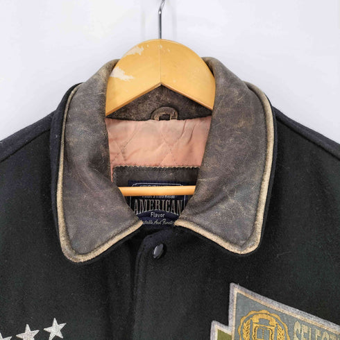 90s SCENE社製 SCOVILLボタン 刺繍ロゴワッペン レザー切替 スタジャン バーシティジャケット メンズ import:L