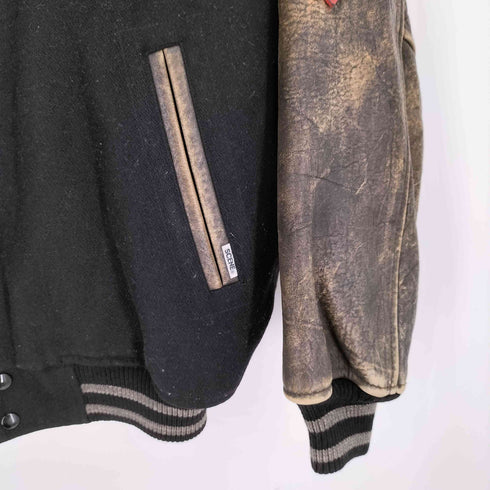 90s SCENE社製 SCOVILLボタン 刺繍ロゴワッペン レザー切替 スタジャン バーシティジャケット メンズ import:L