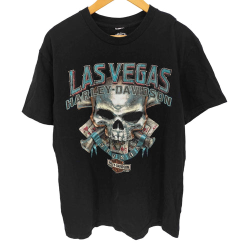 ハーレーダビッドソン HARLEY-DAVIDSON コピーライト2015 LASVEGAS スカル トランプ 両面プリント 半袖Tシャツ メンズ