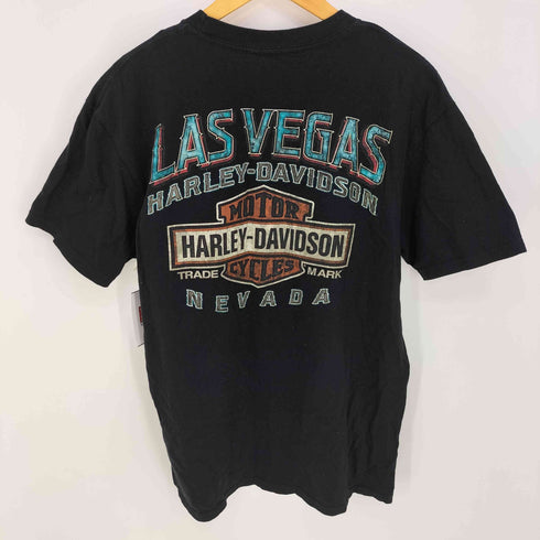 ハーレーダビッドソン HARLEY-DAVIDSON コピーライト2015 LASVEGAS スカル トランプ 両面プリント 半袖Tシャツ メンズ