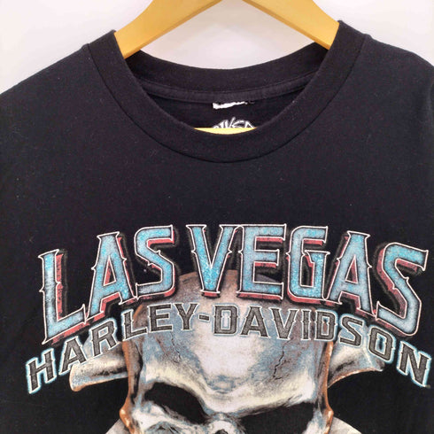ハーレーダビッドソン HARLEY-DAVIDSON コピーライト2015 LASVEGAS スカル トランプ 両面プリント 半袖Tシャツ メンズ