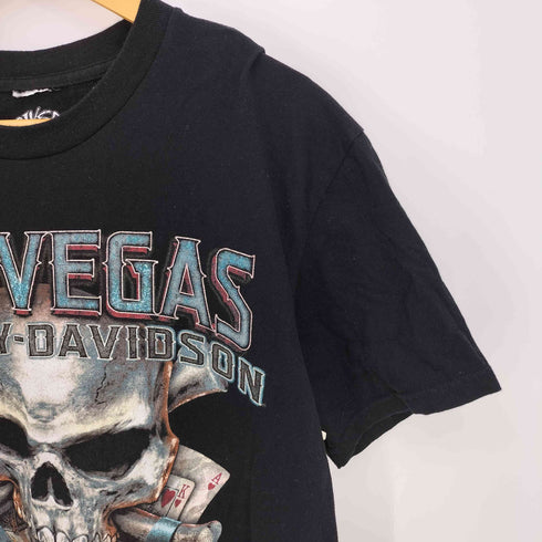 ハーレーダビッドソン HARLEY-DAVIDSON コピーライト2015 LASVEGAS スカル トランプ 両面プリント 半袖Tシャツ メンズ