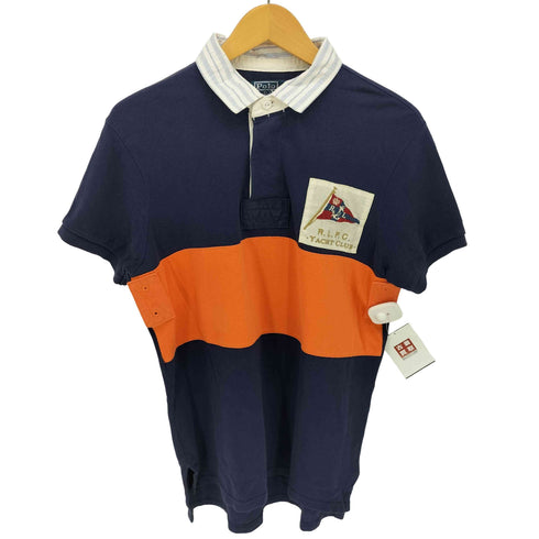 ポロバイラルフローレン Polo by RALPH LAUREN CUSTOM FIT 襟ボーダー 切替 YACHT CLUB ヨットクラブ ワッペン ラガーシャツ メンズ import:M