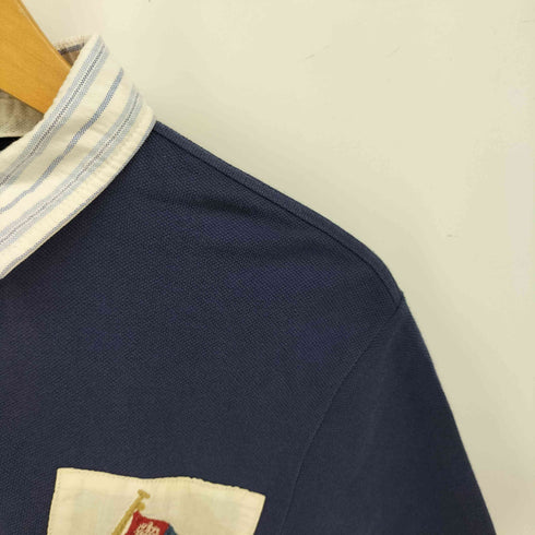 ポロバイラルフローレン Polo by RALPH LAUREN CUSTOM FIT 襟ボーダー 切替 YACHT CLUB ヨットクラブ ワッペン ラガーシャツ メンズ import:M