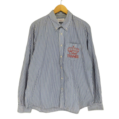 THAMES p.g shirts ロゴ刺繍 ストライプL/Sシャツ street メンズ L