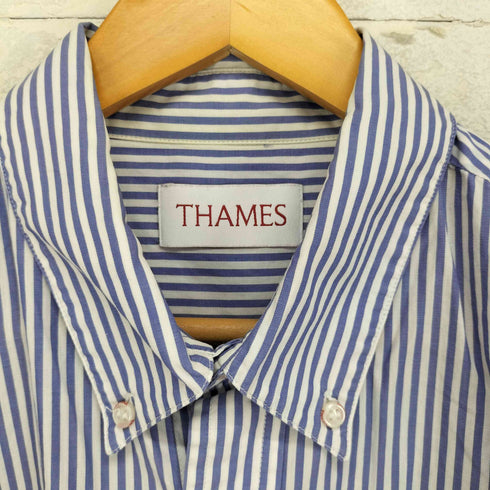 THAMES p.g shirts ロゴ刺繍 ストライプL/Sシャツ street メンズ L