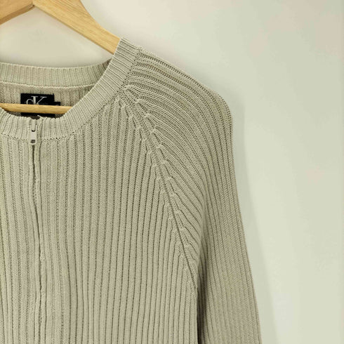 シーケーカルバンクライン ck Calvin Klein コットン リブ編み フルジップ ジップアップ ニット カーディガン メンズ import:M