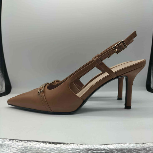 チャールズアンドキース CHARLES&KEITH メタリックバー ポインテッドスリングバックスティレット レディース