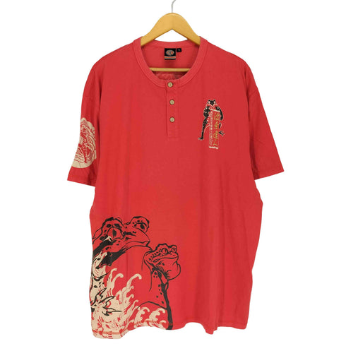 波達 和柄 カエルプリント ヘンリーネック 半袖Tシャツ カットソー メンズ 3L