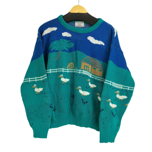 COLLEGE POINT USA製総柄アクリルニット メンズ
