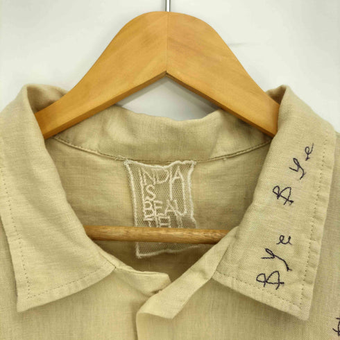INDIA IS BEAUTIFUL BOY イラスト刺繍 リネン 半袖シャツ メンズ FREE