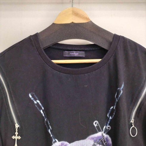AMILIGE 病みくま プリント ショルダージップ S/S Tシャツ レディース