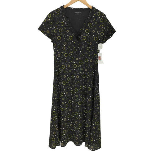 ローラアシュレイ LAURA ASHLEY 総柄 フリル リボンデザイン 半袖ワンピース レディース JPN:13号