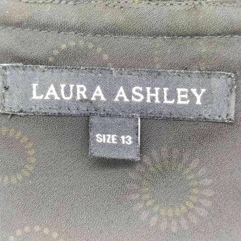 ローラアシュレイ LAURA ASHLEY 総柄 フリル リボンデザイン 半袖ワンピース レディース JPN:13号