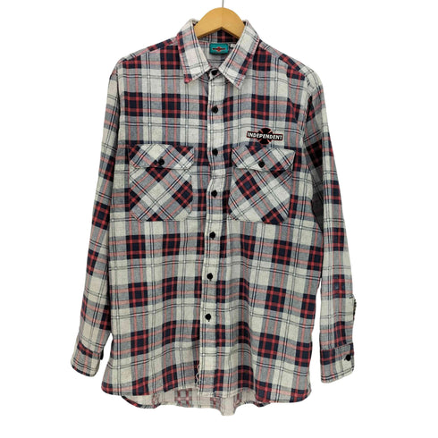 インディペンデント INDEPENDENT 90-00s USA製 ロゴパッチ ダブルポケット マドラスチェック ネルシャツ メンズ import:XL