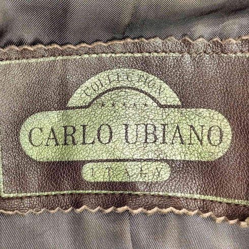 CARLO UBIANO イタリア製 ステッチ デザイン レザー ダブルブレスト コート レディース