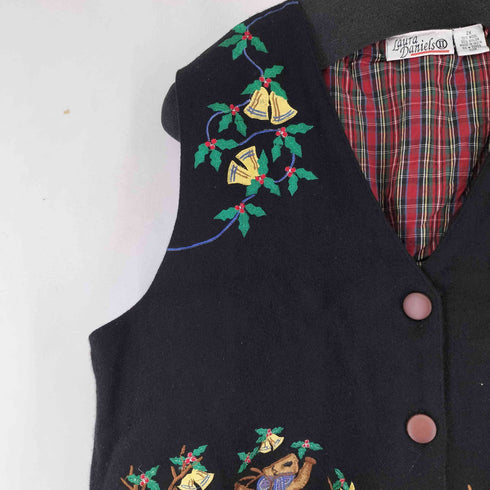 LAURA DANIELS 裏地チェック 刺繍デザイン ウールベスト レディース JPN:XXL