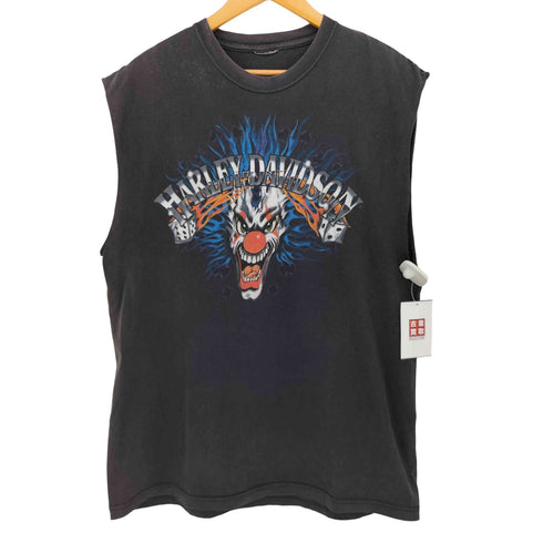 ハーレーダビッドソン HARLEY-DAVIDSON 両面プリント ピエロ ブルー フレイム ノースリーブ Tシャツ タンクトップ メンズ