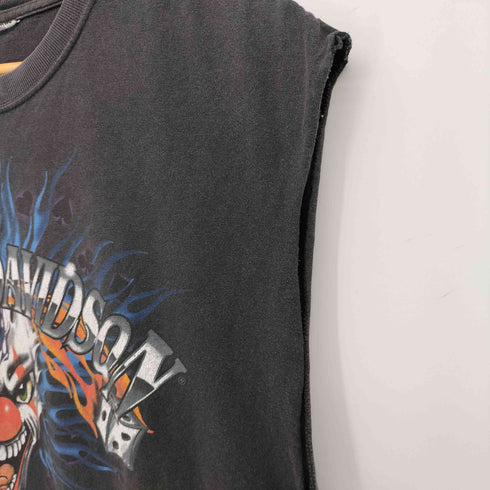 ハーレーダビッドソン HARLEY-DAVIDSON 両面プリント ピエロ ブルー フレイム ノースリーブ Tシャツ タンクトップ メンズ