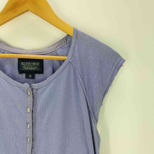 ポロジーンズカンパニーラルフローレン POLO JEANS COMPANY RALPH LAUREN 00S インパクト21期 コットン レーヨン レース インサイドアウト ハーフボタン S/S Tシャツ ピチT レディース import:M