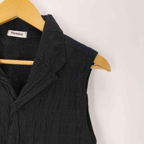プランテーション Plantation 90-00S A-net エイ・ネット期 ギャザー ラメ ステッチ ノースリーブ 開襟 オープンカラー ブラウス レディース JPN:M