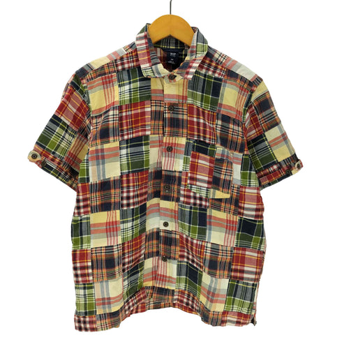 ギャップ Gap 00S 02SS 紺タグ OLD S/S パッチワーク マドラスチェック S/S シャツ 短丈 ボックス レディース 160