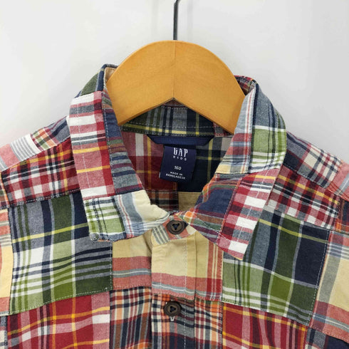 ギャップ Gap 00S 02SS 紺タグ OLD S/S パッチワーク マドラスチェック S/S シャツ 短丈 ボックス レディース 160