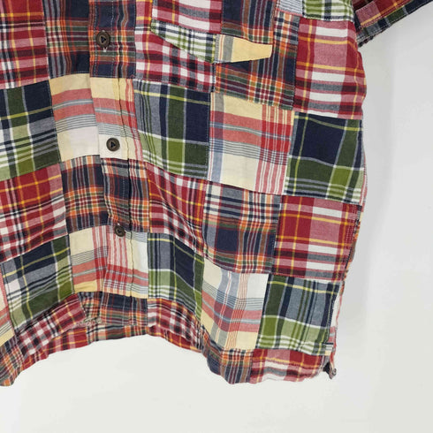 ギャップ Gap 00S 02SS 紺タグ OLD S/S パッチワーク マドラスチェック S/S シャツ 短丈 ボックス レディース 160