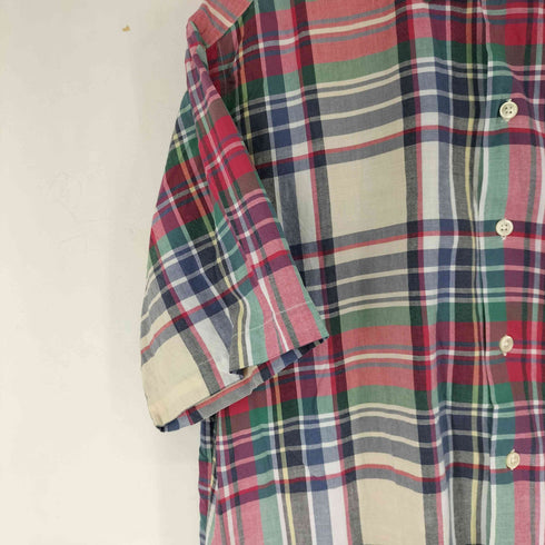 ポロバイラルフローレン Polo by RALPH LAUREN 90S スモールポニー刺繍 CALDWELL 開襟 S/S チェック柄シャツ メンズ import:L