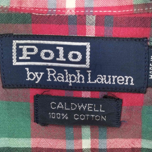 ポロバイラルフローレン Polo by RALPH LAUREN 90S スモールポニー刺繍 CALDWELL 開襟 S/S チェック柄シャツ メンズ import:L